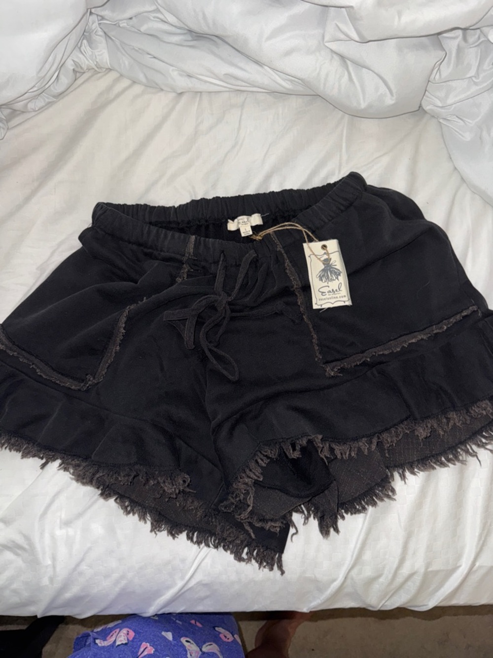 Brand new size Large easel Black Frayed Hem Drawstring Women’s Shorts